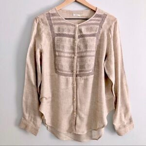 Kimchi Blue Embroidered Lace Button Up Neutral Lightweight Shirt Boho Chic